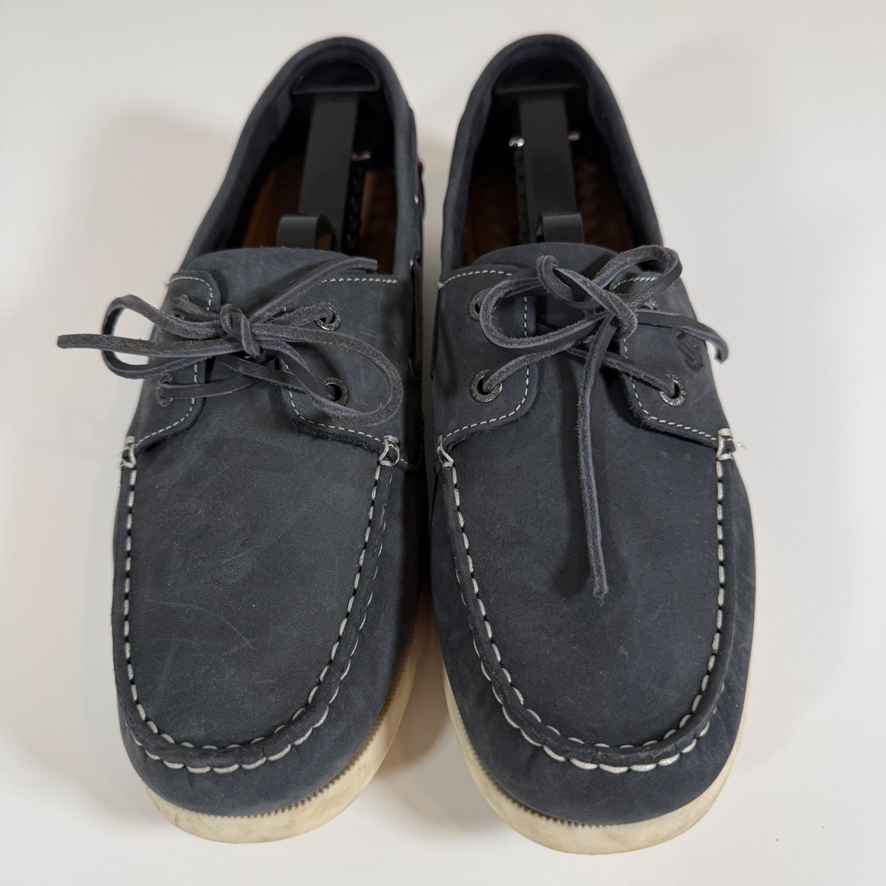 Johnston & Murphy Boat Shoes Size 6M Navy Blue Leather Preppy Nautical Classic - Picture 5 of 8